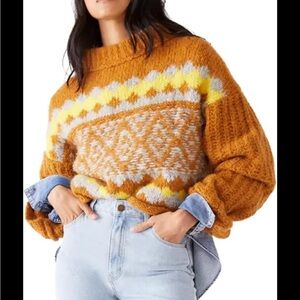 Free People Alpine Wool Blend Chunky Knit Sweater S